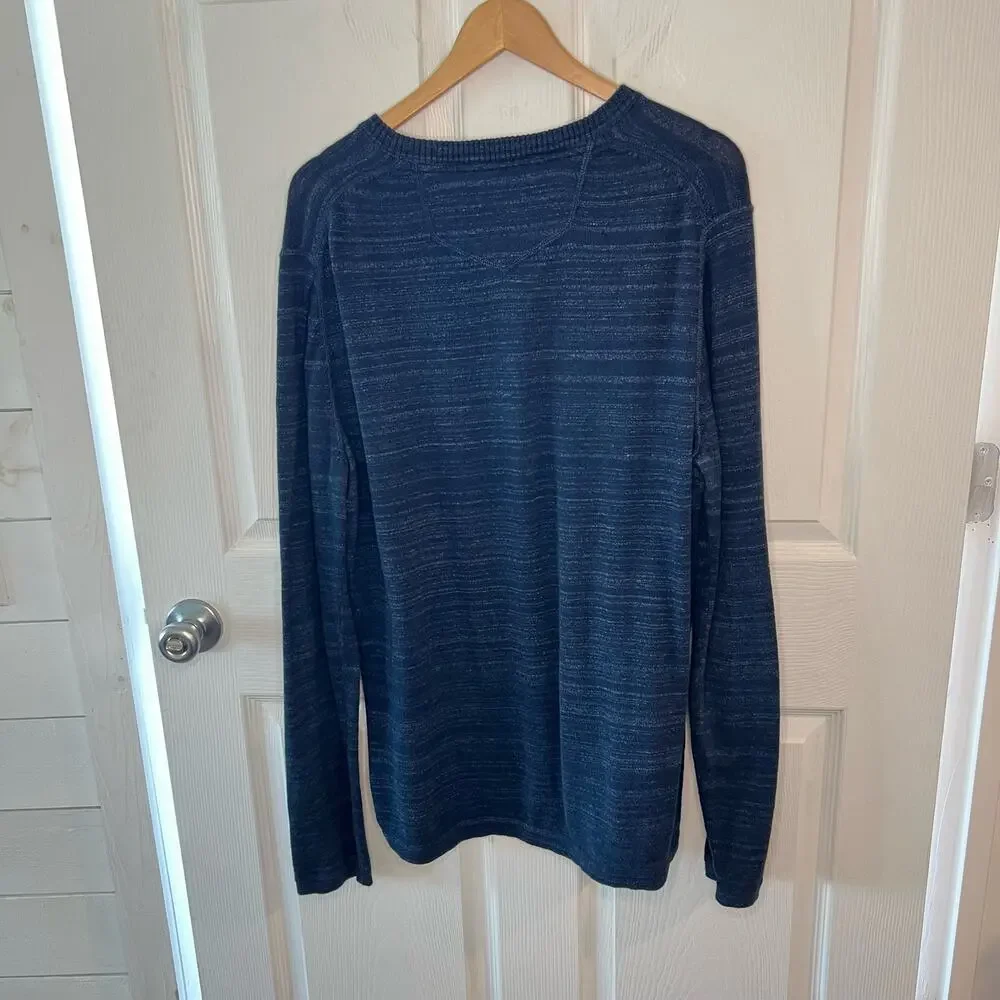 Eddie Bauer V Neck Sweater Men’s Size Large TALL Cotton Merino Wool Blend Blue